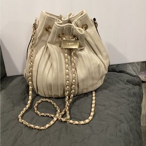 Aldo Cream Bucket Drawstring Bag with Gold Accents